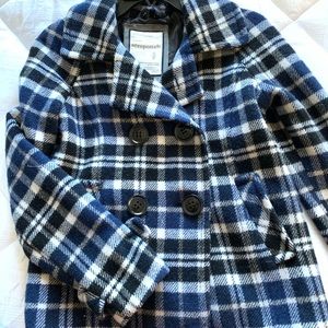 Blue and Black Checkered Button Up Jacket